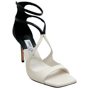 Jimmy Choo Latte / Black Leather Azia 95 Sandals